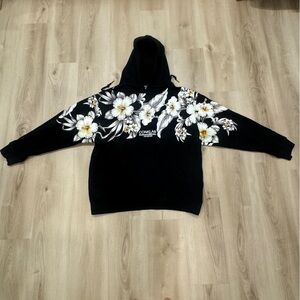 Men’s Black Large Conklab Hoodie with white flower print